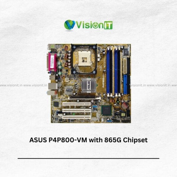 ASUS P4P800-VM motherboard with VIA chipset for Intel Socket 478 and DDR1 RAM desktop systems