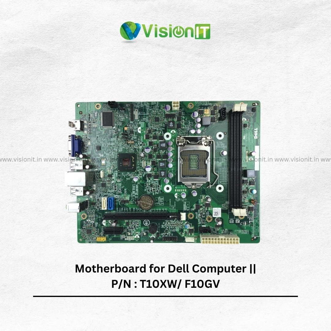Dell T10XW F10GV motherboard with LGA1155 socket, DDR3 RAM, PCIe slots, and integrated graphics support