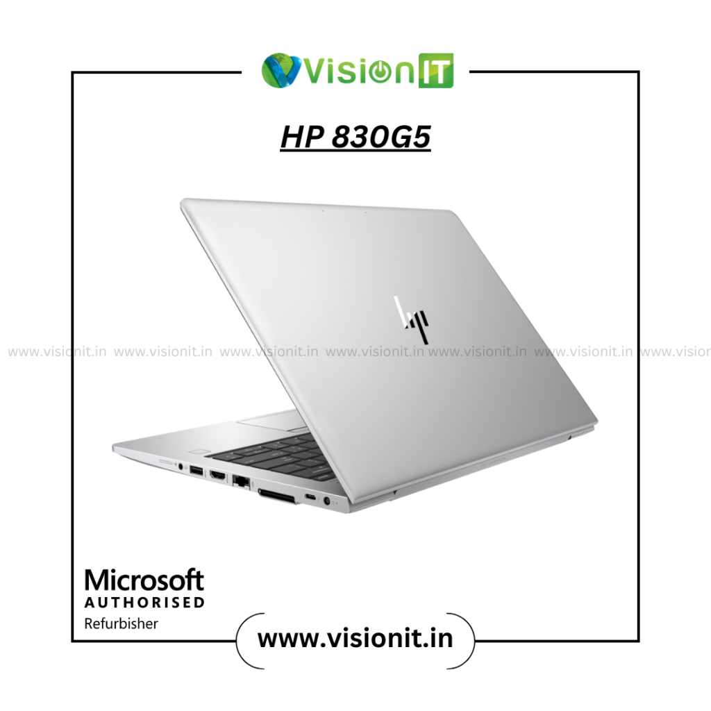 HP EliteBook 830 G5 three quarter view 13.3 inch business ultrabook Intel Core i5 8th Gen silver premium aluminum