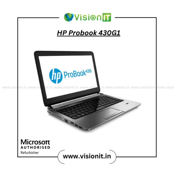 Refurbished HP ProBook 430 G1 laptop displayed with HD Images | High resolution visuals from Vision IT