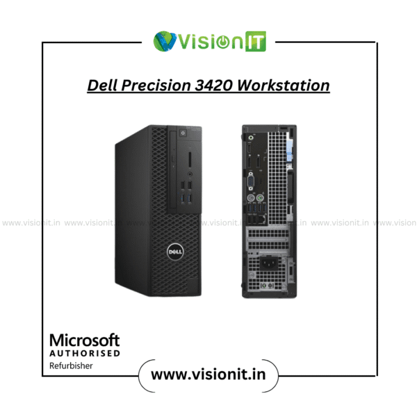 Refurbished Dell Precision 3420 Workstation with Intel Xeon processor, 32GB DDR4 RAM, PCIe GPU support, and compact SFF design