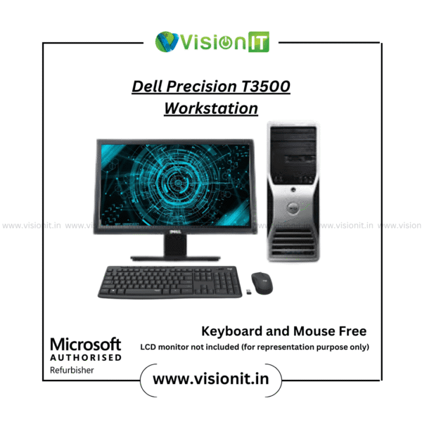 Refurbished Dell Precision T3500 Workstation with Xeon CPU, 700W PSU, GPU support, and multiple drive options for professionals in India