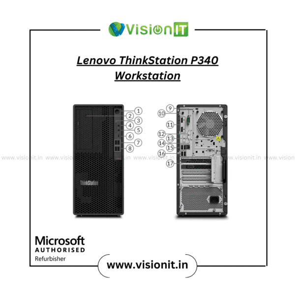 Refurbished Lenovo ThinkStation P340 with Xeon CPU, DDR4 RAM, and PCIe GPU support for CAD, 3D design, and AI computing