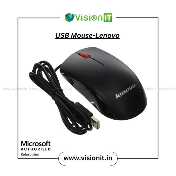 Lenovo USB wired mouse with ergonomic design and precise tracking
