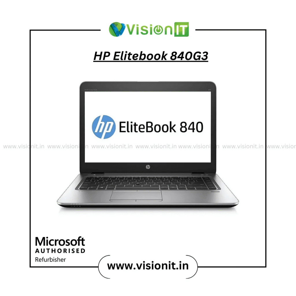 Front view of HP EliteBook 840 G3 laptop with display and keyboard