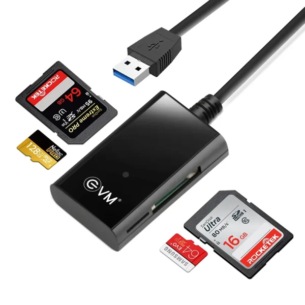 EVM 4 in 1 USB 3.0 Card Reader with SD Micro SD and MS card slots high speed data transfer for laptop desktop
