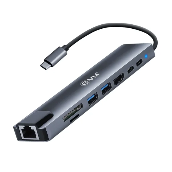 EVM 8 in 1 multiport docking station USB-C hub with HDMI LAN and card reader