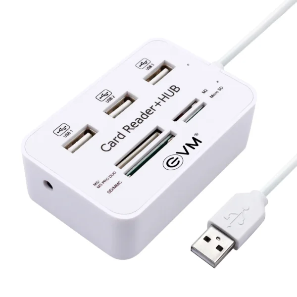 USB 2.0 Card Reader Hub with 3 USB ports multi card support SD Micro SD fast data transfer for laptop desktop use