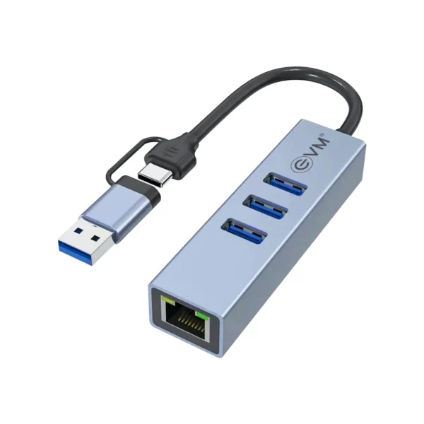 EVM Type-C and USB 3.0 hub with 1000M LAN Ethernet adapter for laptop and desktop connectivity