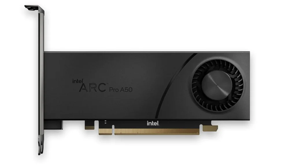 Intel Arc Pro A50 professional graphics card for CAD, design and workstation use with quad display and PCIe 4.0 support