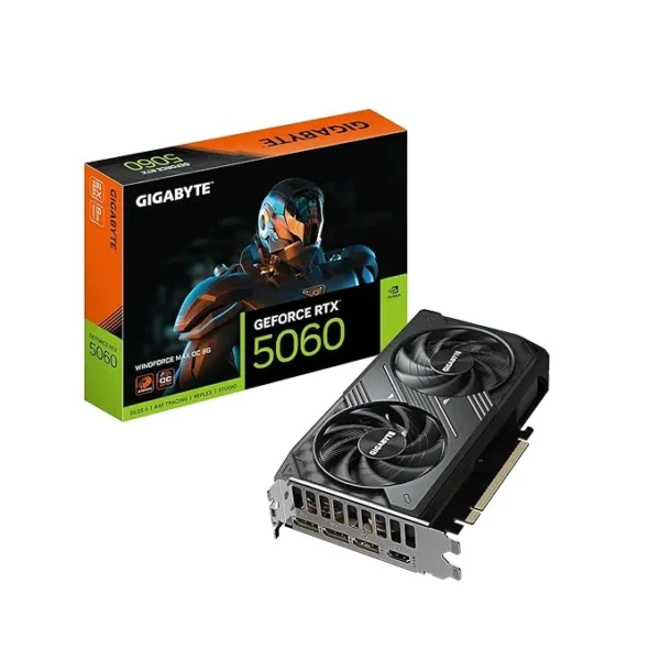 Gigabyte RTX 5060 8GB WindForce 2X OC Max graphics card with dual fan cooling for 1080p and 1440p gaming