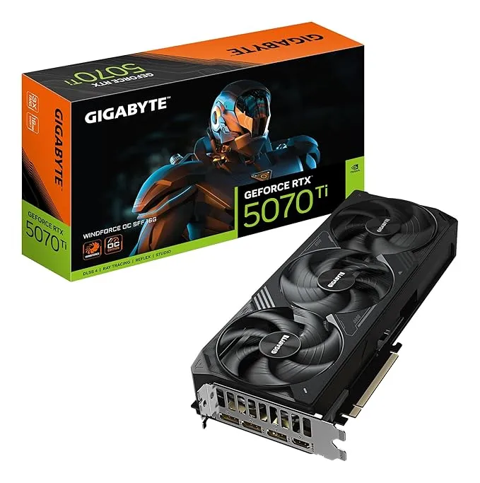 Gigabyte RTX 5070 Ti 16GB WindForce 3X OC Graphics Card with triple fan cooling for 4K gaming and creator work
